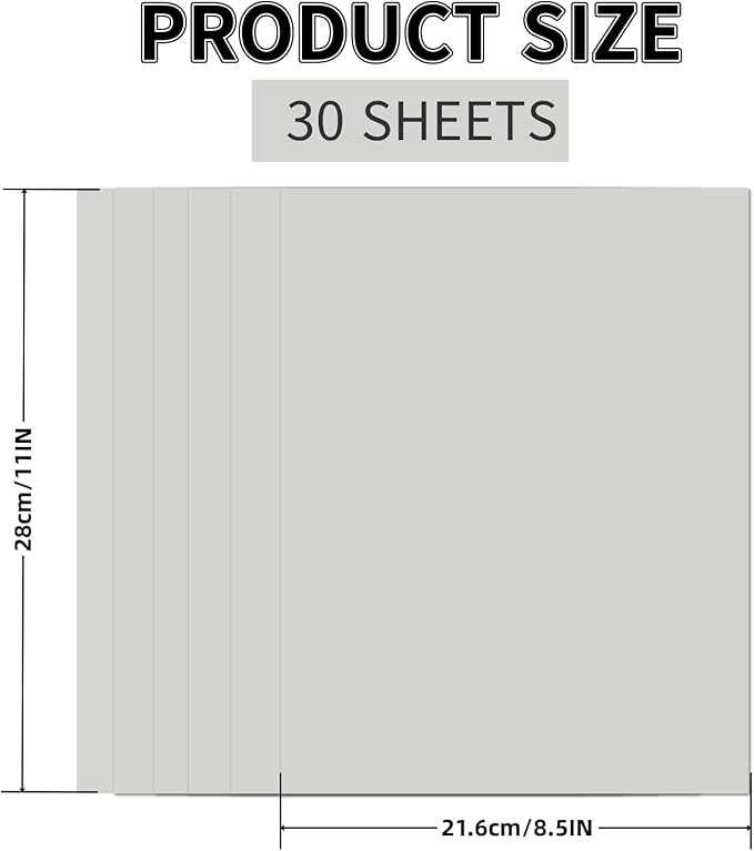 30 Sheets Grey Cardstock 8.5'' x 11'', 250gsm/90lb Heavyweight Cover Cardstock Paper, Thick and Smooth Card Stock Perfect for Invitations, Menus, DIY Cards, Arts and Crafts
