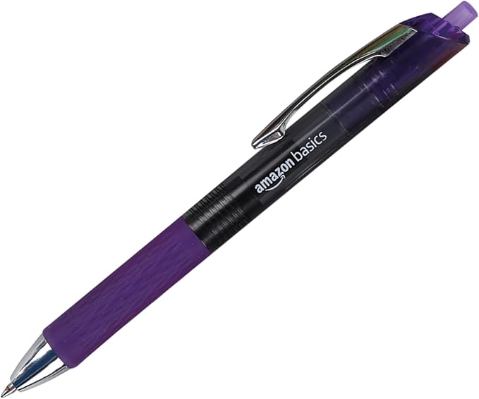 Amazon Basics Gel Pens Fine Point Smooth Writing Pens, Retractable, Assorted, 0.7mm, 12 Pack