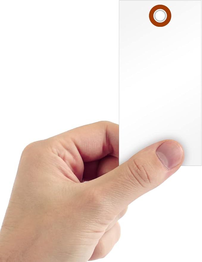 SmartSign 4.75 x 2.375 inch Blank White Shipping Tags with Metal Eyelet (Size-5), 7.5 mil HDPE Plastic, Writable, Pack of 1000 (No Wires)