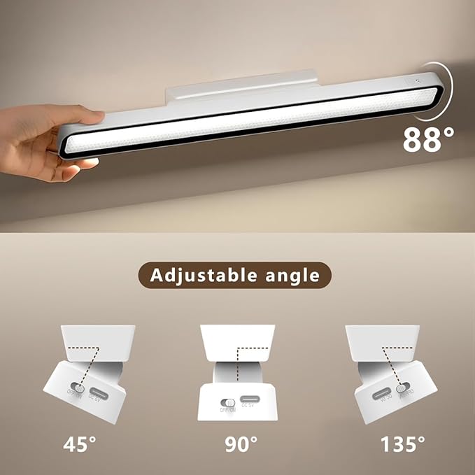 XmnSoly Desk Light Bar, 16.5in Magnetic Rechargeable LED, 3000K, 4500K, 6000K Color Temperature Under Cabinet Lighting for Desk, Home Office, Under Shelf