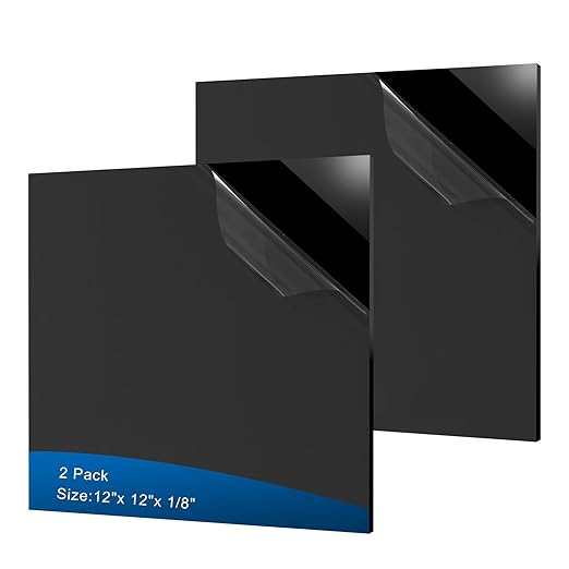 2 Pieces Black Acrylic Sheet, 12 x 12 Inch 1/8 Inch Thick, Black Cast Plexiglass Sheets for DIY Display, Handcraft, Home Decor, Painting, Display Stand, Photo Frame, Easy to Cut