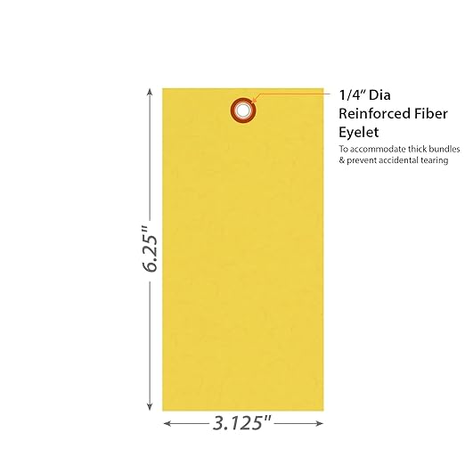 SmartSign (Pack of 1000) 6.25 x 3.125 inch “Yellow” Blank Tyvek Shipping Tags with Metal Eyelets, Size #8, 8 mil Thick Tyvek, Made in USA