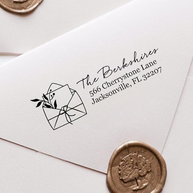 Custom Floral Address Stamp | Choose from 12 Designs | Multiple Ink Color Options | Envelope Return Address Stamp for Couple or Family (Design 4, Large)