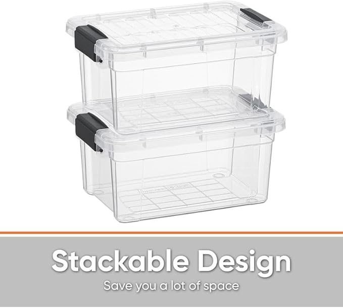 Superio Clear Storage Boxes with Lids, 3.4 Quart Plastic Container Bins for Organizing, Stackable Crates, BPA Free, Non Toxic, Odor Free, Organizers for Home, Office and Dorm, 4 Pack