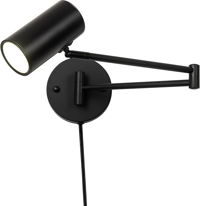 Ahaloye 2 Pack Plug in Wall Sconce, Black Swing Arms Wall Lamp with Plug-in Cord Adjustable Wall Light for Bedroom Living Room (Light Source Included)