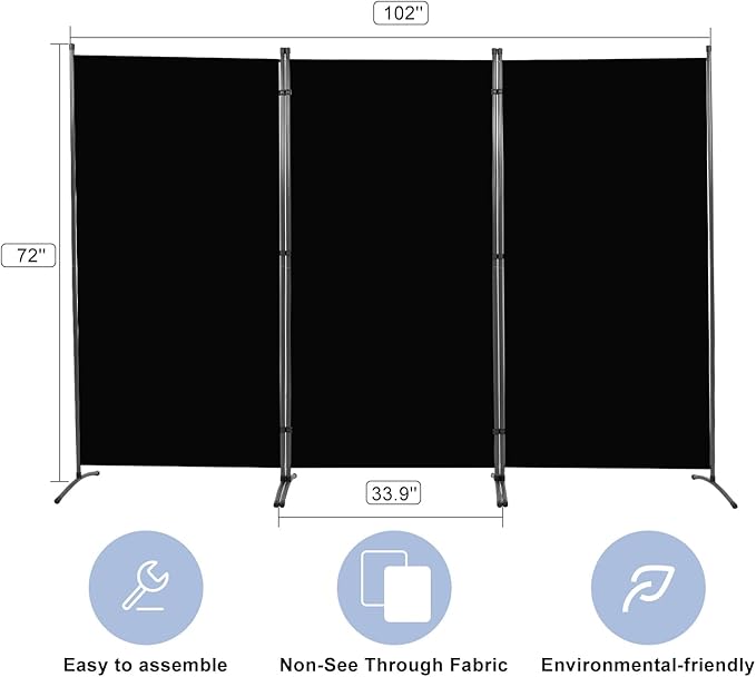 Room Divider 6FT Folding Privacy Screens, 3 Panel Partition Room Dividers w/Freestanding Design, Portable Wall Divider for Room Separtation, Fabric Screen Panel for Home Office Bedroom Dorm