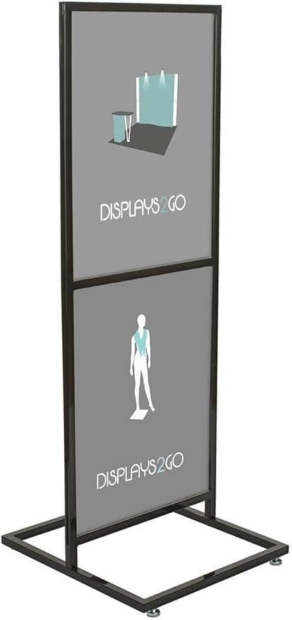 Displays2go Freestanding Poster Holder for up to 2 Graphics - Pedestal Sign Holder Floor Stand - Portrait Sign Stand for Lobbies and Advertising - Black (TWN2BK)