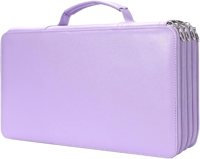 Vomgomfom Deluxe PU Leather Pencil Case - Large Capacity Holder with Zipper Closure for 300 Colored Pencils or 200 Gel Pens, Artist Organizer (Purple)
