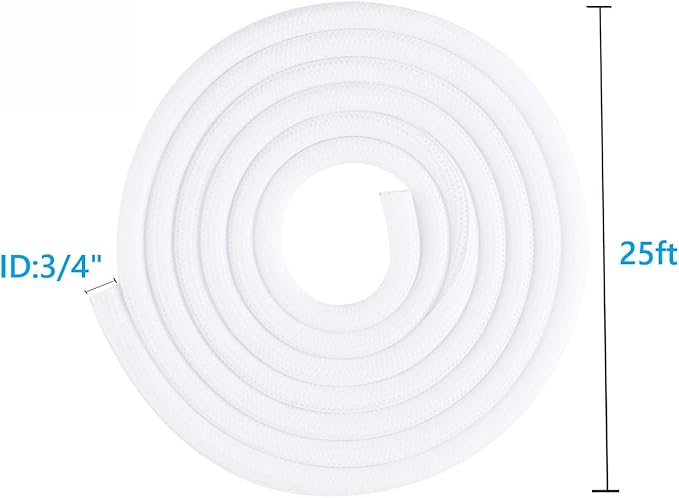 QCSIW 3/4"-25ft Braided Cable Sleeve Protector - Self-Wrapping Split Wire Loom for Home Theater, Pet-Proof Cord Organizer, Heat-Resistant, White