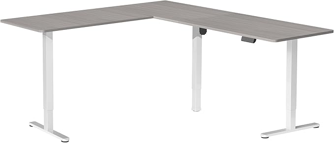 VIVO Electric Corner 84 x 63 inch L-Shaped Standing Desk, Memory Height Adjustment, Dark Gray Top White Frame, DESK-E3CTWG-84