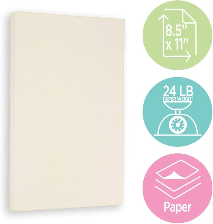 JAM PAPER Strathmore 24lb Paper - 90 gsm - 8.5 x 11 - Ivory Wove - 100 Sheets/Pack