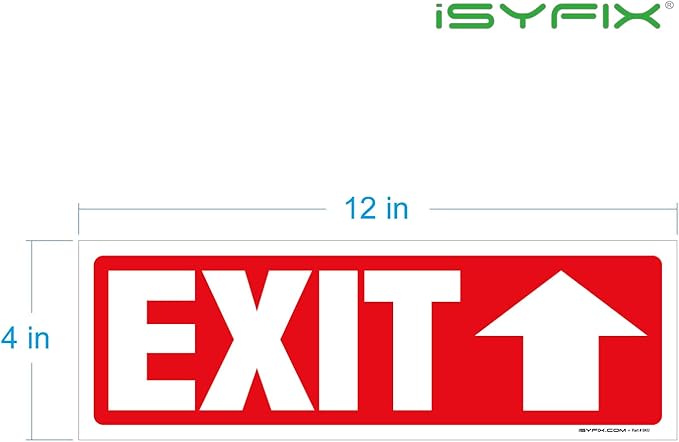iSYFIX Exit Signs Stickers 2 Pack 12x4 Inch - Laminated Premium Vinyl Directional Up Arrow Signs for Buildings, Office, Workplace, Stores, Schools, Theaters, Parking, Restaurants, Factories