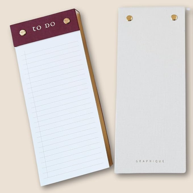 Graphique Post-Bound List Pad Luxe Collection, Perforated Sheets To-Do Notepad, Hardcover Binding, Gold Foil Embossing, 100 Pages, 4” x 9.75”, Plum Red