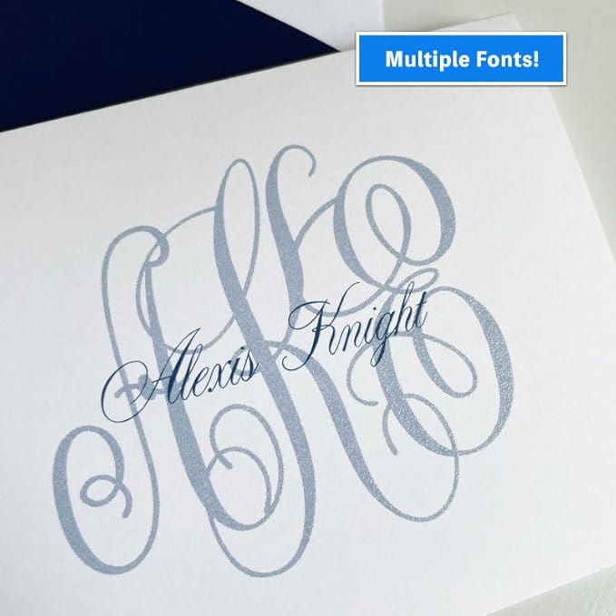 Classic Monogrammed Name Folded Notes – Raised Ink Personalized Stationery Set with Envelopes – Premium Custom Thank You & Correspondence Cards (25 Pack)