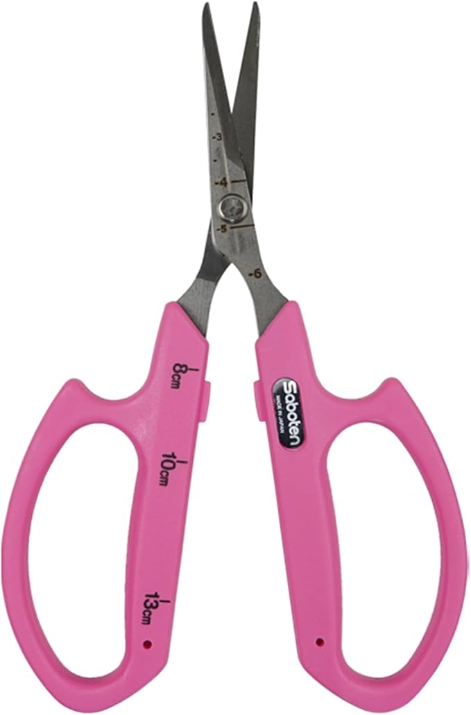 Saboten Stainless Steel Straight Blade Trimming Scissors Pink PT-12 160mm Precision Gardening Bonsai and Floral Shears Made in Japan