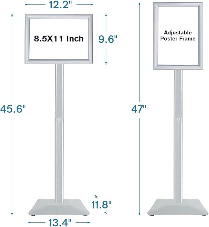 Golemas Sign Stand for Display, 11lbs Integrated Rod Heavy Duty Pedestal Floor Signage Stand Holder, for Outdoor or Indoor Advertising (8.5 x 11, Silver)