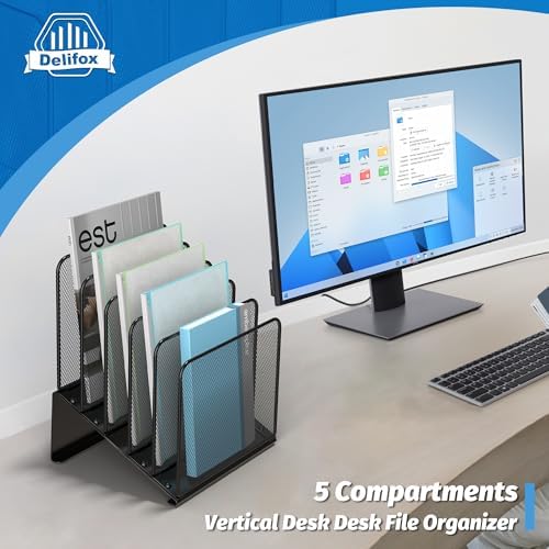 Inclined 5-Section Desk File Organizer, Vertical File Folder Holder File Sorter File Organizer for Desk Desktop Organization for Office Classroom