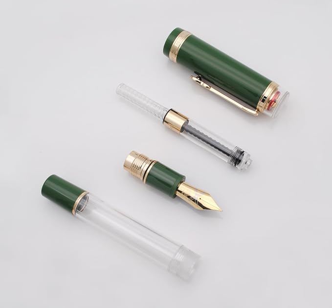 JINHAO 1935 Fountain Pen TIANDAO Series #8 Nib Ink Pen with Guitar-Shaped Clip and Ink Converter (M Nib 0.7mm, Army Green)