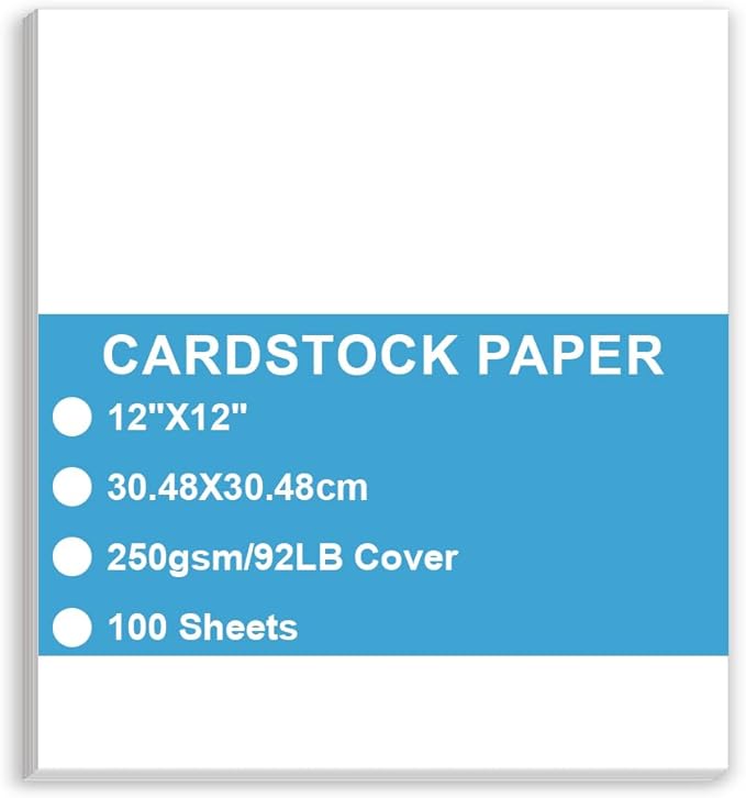 Cardstock Paper - Plain Heavy White Stock, Cover Stock Paper, 92lb(250 gsm) Cover Stock Paper, 12" x 12", 100 Sheets, Cardstock Paper for Printer, Resume, Scrapbooks, Art, Crafts, Business Cards