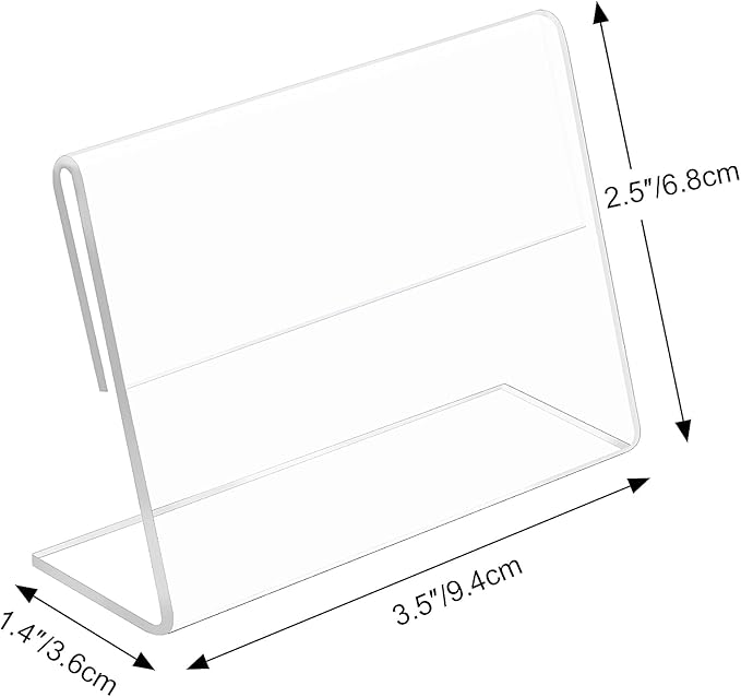30 pack Small Acrylic Sign Holder 3.5 x 2.5 Inch,Mini Food Sign Labels for Party Buffet,L-Shape Name Card Display Holder,Mini Clear Acrylic Sign Display Holder for Office,Store,Restaurant- Horizontal