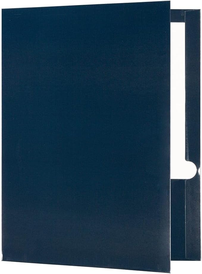 JAM PAPER Laminated Two Pocket Glossy Folders - Navy Blue - 3/Pack