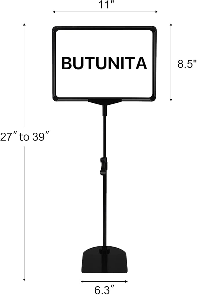 BUTUNITA Sign Holder Stand 8.5x11 Inch for Floor Table, Adjustable Tabletop Sign Holder Floor Poster Stand, Vertical & Horizontal View (Black,4Pcs)