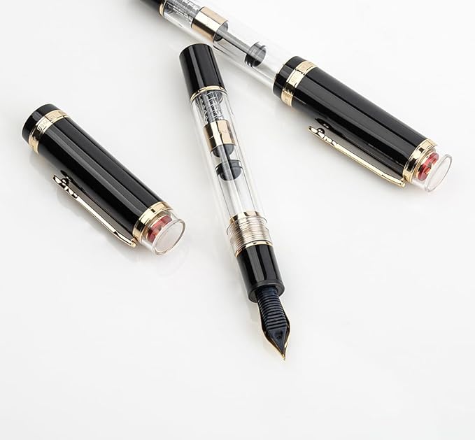 JINHAO 1935 Fountain Pen TIANDAO Series #8 Nib Ink Pen with Guitar-Shaped Clip and Ink Converter (F Nib 0.5mm, Black)