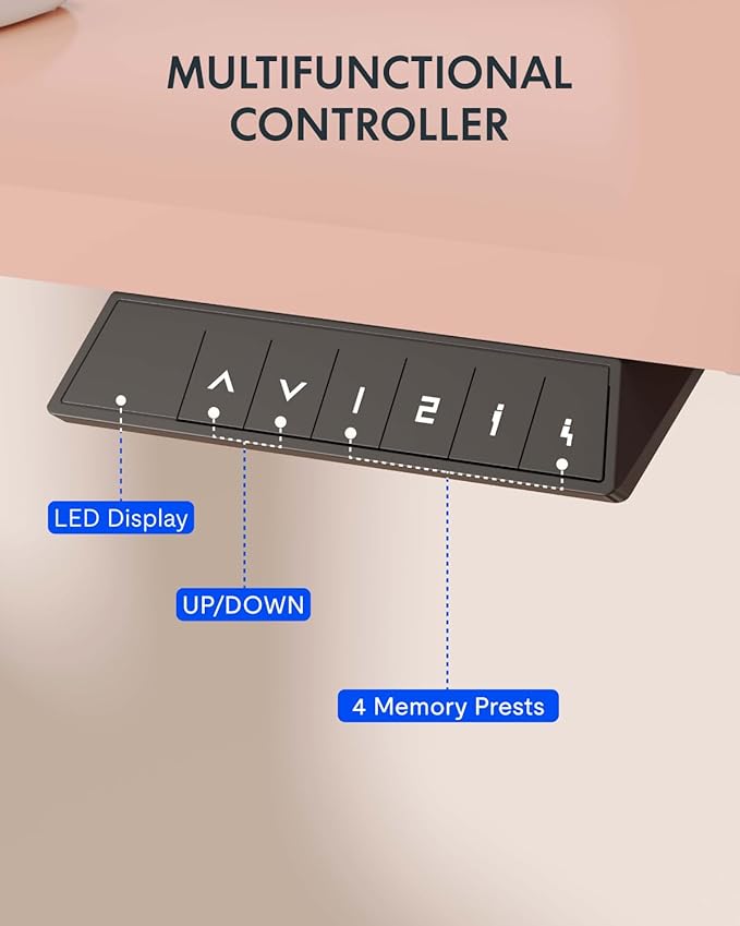 FLEXISPOT EN1 One-Piece Standing Desk, 48"x24" Seamless Desktop Electric Height Adjustable Desk for Home Office, Multi-Monitor Setups & Easy Assembly, Pink