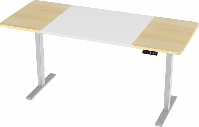 VIVO Electric 71 x 30 in Standing Desk, Memory Height Adjustment, 1B Series, Holds 220 lbs, White and Light Wood, Top Gray Frame, DESK-KIT-1G7WC