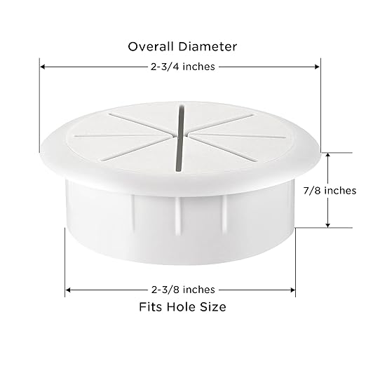 HYCC 5 Pack 2-3/8 Inch Flexible Desk Grommet,Organize Wires and Cables on Office Equipment, Computer Components, Entertainment Systems Effectively - Color: White