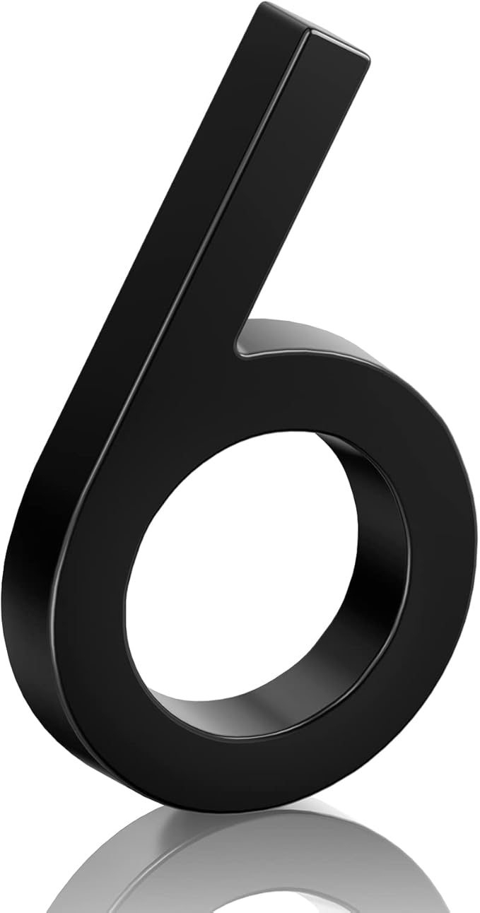 6" Floating Stainless Steel Address House Number, Modern Metal Anti-Rust House Numbers with Nail Kits for Door Garden Mailbox Decor Visibility Signage (6)