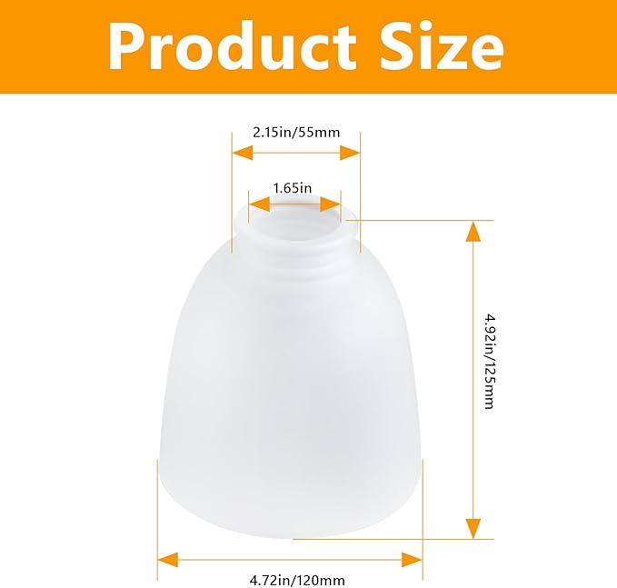 Eidonta 4 Pack White Frosted Glass Shade Replacements, Bell Shaped Glass Shade Covers for Ceiling Fan Light Fixture, 4.92"High, 4.72"Diameter, 1.65 "Fitter, High Transmittance Globe Lampshades