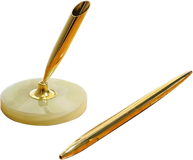 Stone-Style Pen Stand with Zinc Alloy Ballpoint Pen, Blue Refill – Office Pen Stand for Home & Office, The best choice for gift giving (Glass white)