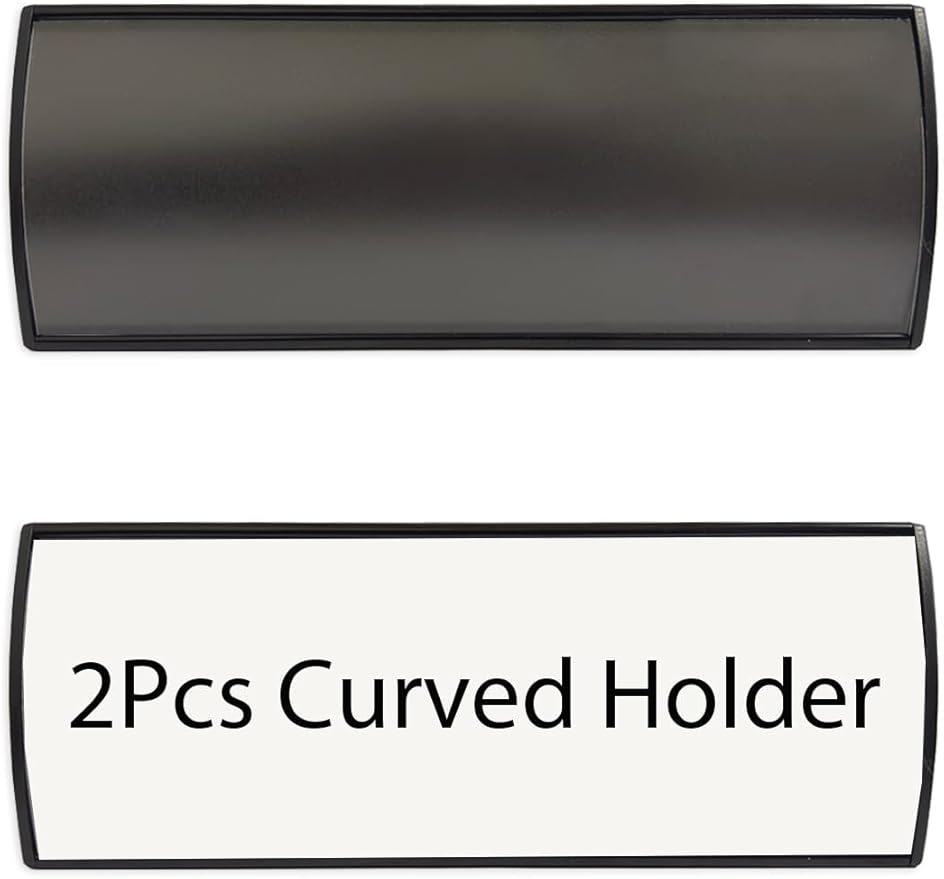 Set of 2 Curved Name Plate Holder for Doors 8" x 3" Wall Mount Office Business Door Sign Holder Aluminum Sign Frame with Adhesive Tape Plastic Film for Office Business Display(Black)