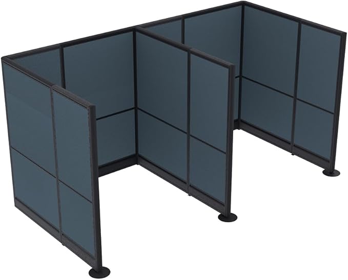 2 Person Workstation Wall Partition | Powered Cubicle Workstations | Privacy Office Divider 2 Work Stations | U Shape Cubicle | Emerald Collection | 5x5x65 H | Slate