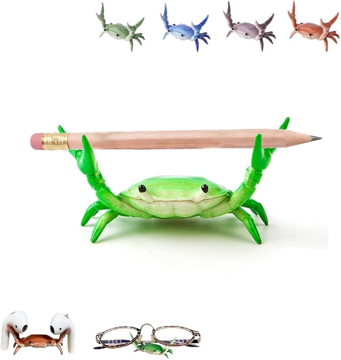 Crab Pen Holder for Desk, Cute Multifunctional Weightlifting Desk Crab Pencil Holder Organizer for Pens, Pencils & Makeup, Funny Desktop Decor Gift for Home Office School (Green)
