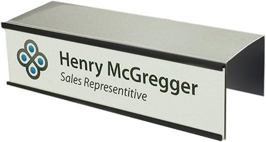 Quality Aluminum, Changeable Cubicle Nameplate Holder, Satin Silver Base, and Matte Black Name Plate Holder, Guaranteed Not to Crack (2.5" Depth)