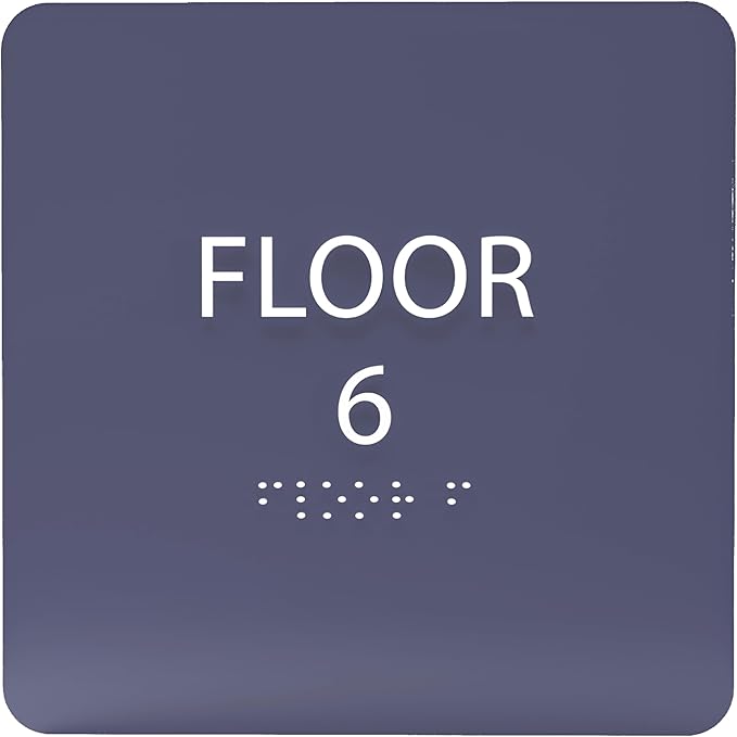 ADA CENTRAL SIGNS - 6" X6" Floor 6 Sign - ADA Compliant Tactile Graphics Grade 2 Braille Text Acrylic Wall Signs - Directional Assistance, Floor Number Safety Sign for Office, school Hospital, Apartment