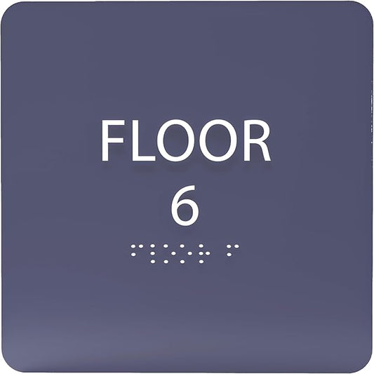 ADA CENTRAL SIGNS - 6" X6" Floor 6 Sign - ADA Compliant Tactile Graphics Grade 2 Braille Text Acrylic Wall Signs - Directional Assistance, Floor Number Safety Sign for Office, school Hospital, Apartment