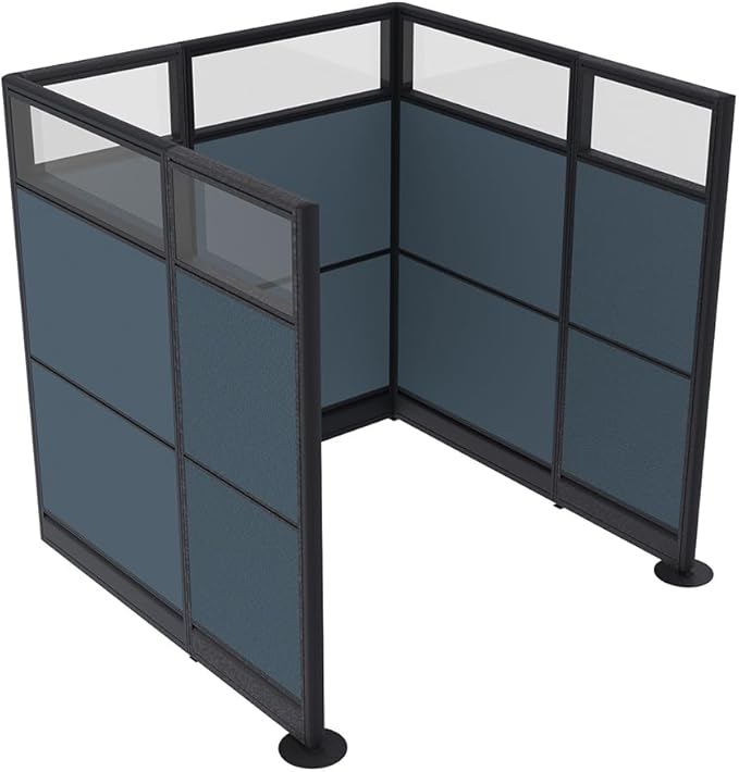 Workstation Wall Partition | Powered Cubicle Workstation | Privacy Office Divider with Glass | U Shape Single Cubicle | Emerald Collection | 5x5x65 H | Slate Fabric