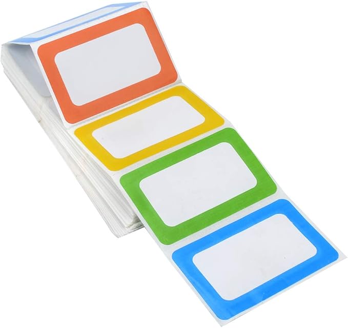 FungLam 4 Colors Plain Name Tag Stickers 200 Labels for Office, School, Teachers, Meeting and Mailing