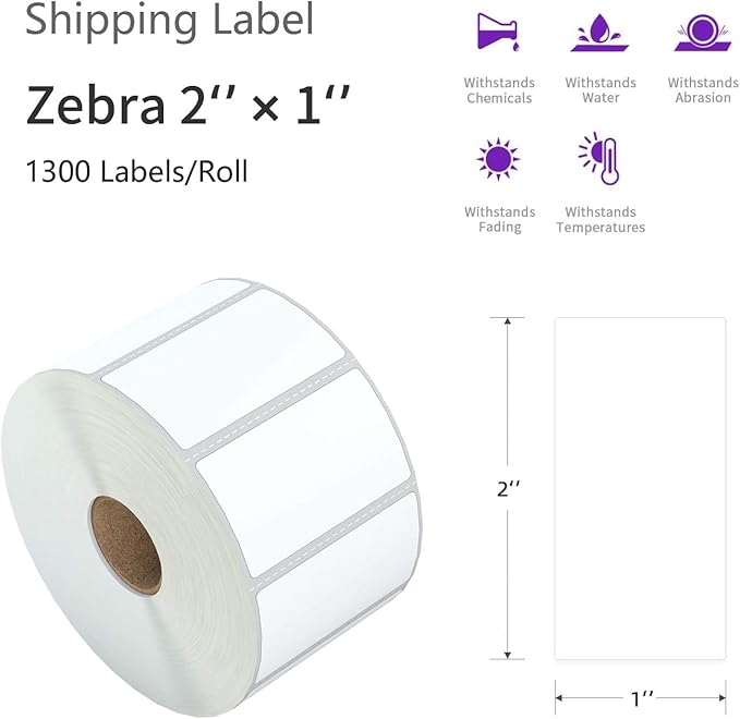 AveneMark 24 Rolls 2" x 1" Direct Thermal Labels for Barcodes Postage Address Shipping Labels Compatible with Rollo & Zebra Desktop Printers Adhesive - 1300 Labels/Roll