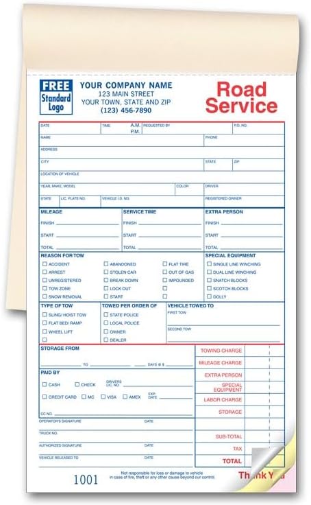 5Forms Towing Service Order Books - Size 5 1/2 x 8 1/2" - 250 2 Part Forms in Books of 50