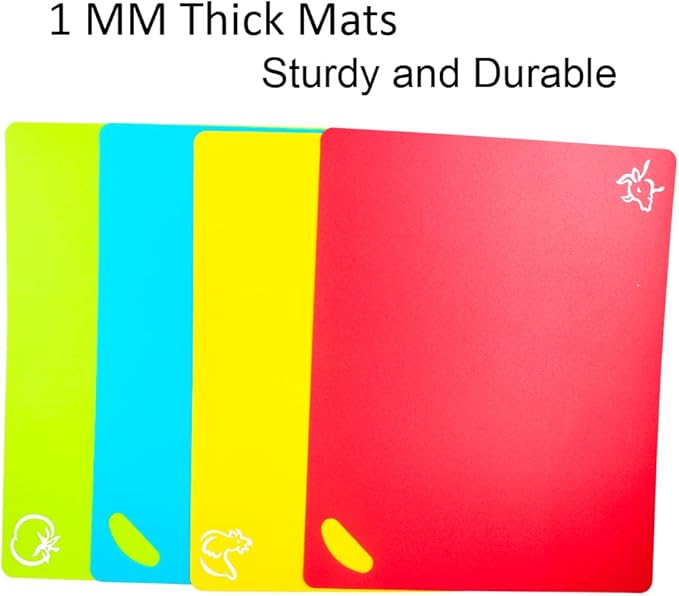 Kimmoker Flexible Cutting Boards Set, Cutting Board Mats for Cooking, Colored Cutting Board Set with Easy-Grip Handles, Flexible Plastic Cutting Sheet Set of 4 (1)
