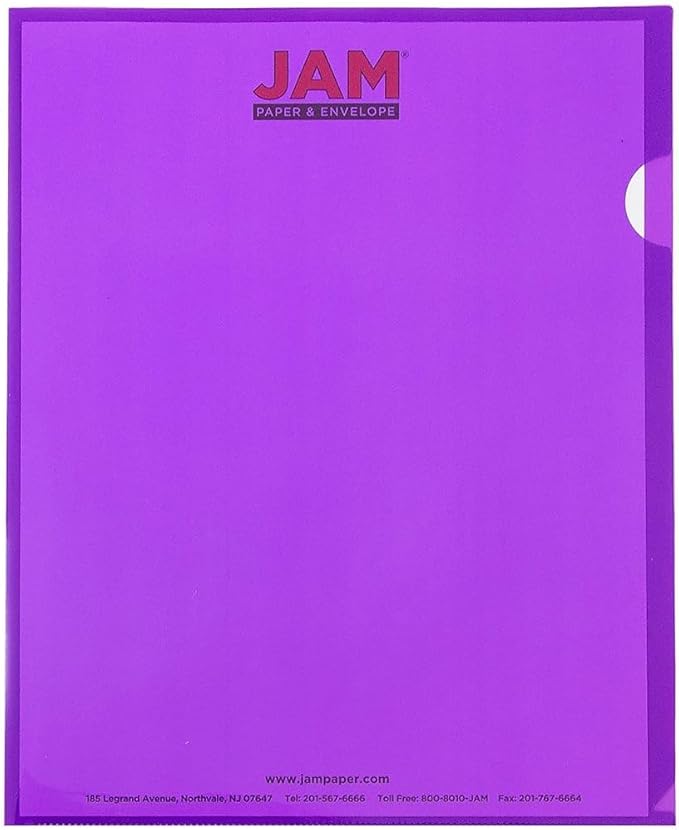 JAM PAPER Plastic Sleeves - Letter Size - 9 x 11 1/2 - Purple Project Pockets - 12 Page Protectors/Pack
