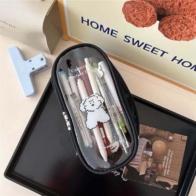 Cute Puppy Japanese Pencil Case Clear Case Large Capacity Canvas PVC Aesthetic Pen Holder Pencil Pouch Box