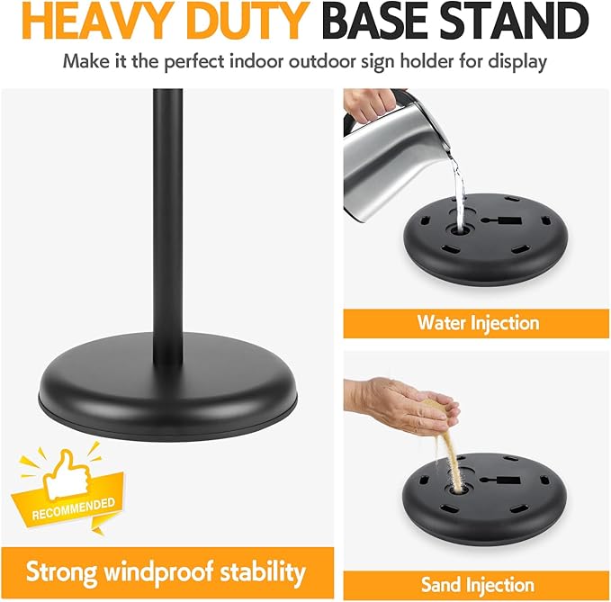 RedChili 2 Pack Sign Holder Stand 8.5x11 Inch, Adjustable Floor Standing Sign Holder Signage Stand with Aluminum Snap-Open Frame Vertical Horizontal View Display For Malls Schools Restaurants (Black, Round Corner)
