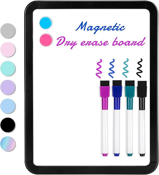 VUSIGN Small White Board Dry Erase, 8.5'' x 11'' Magnetic Dry Erase Board, Mini Whiteboard with Markers for Students, Fridge, Wall, Locker, Black