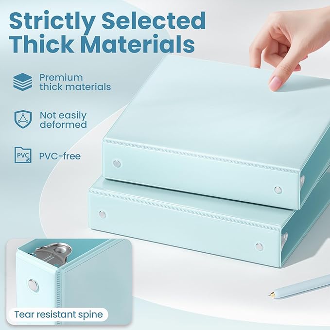 SUNEE 3 Ring Binder 1.5 Inch 1 Pack, Clear View Binder Three Ring PVC-Free (Fit 8.5x11 Inches) for School or Office Supplies, Pastel Blue
