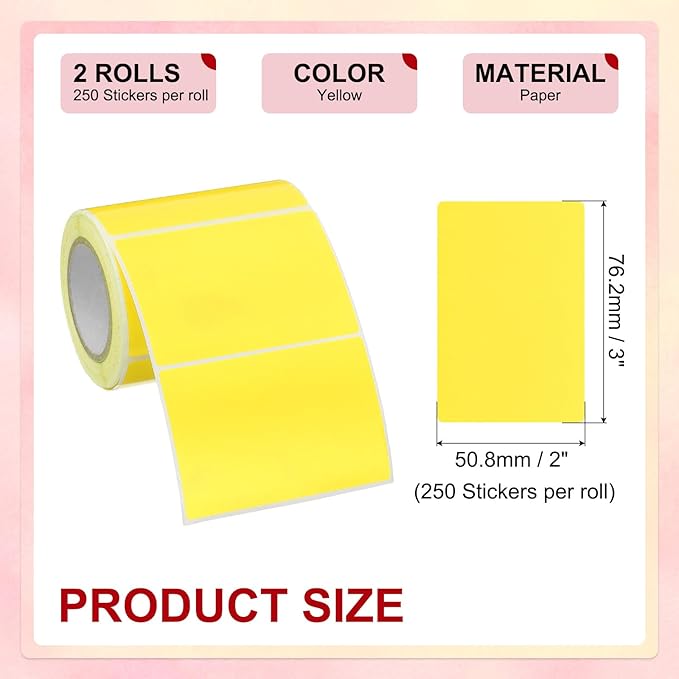 PATIKIL 2 x 3 Inch Rectangle Inventory Color Coding Labels 2 Roll, Square Self-Adhesive Inventory Label Stickers for Office Home Organization Name Tags, 250 Per Roll, Yellow